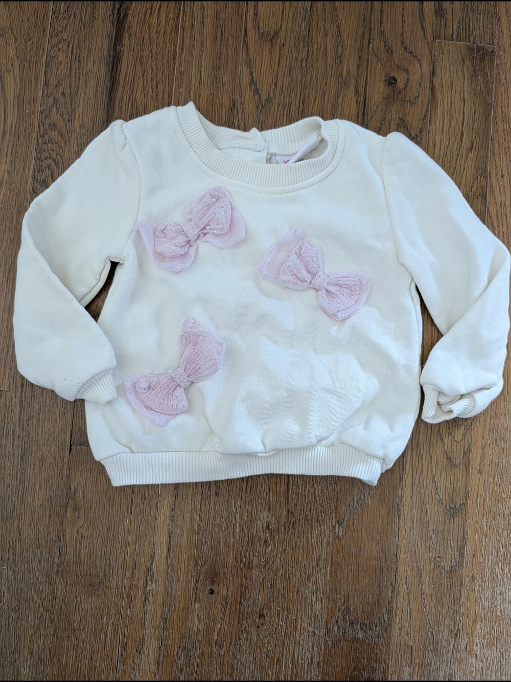 Little Lass Cream Sweatshirt with Pink Bow Appliqués 2T